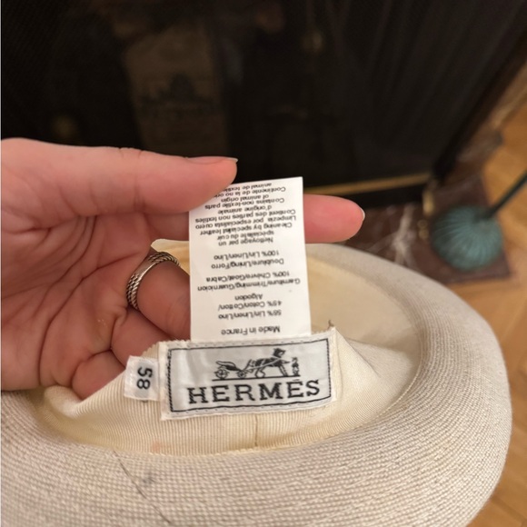 Hermes Women Linen Cotton Blend With Leather Strap Fedora Hat - Picture 6 of 7